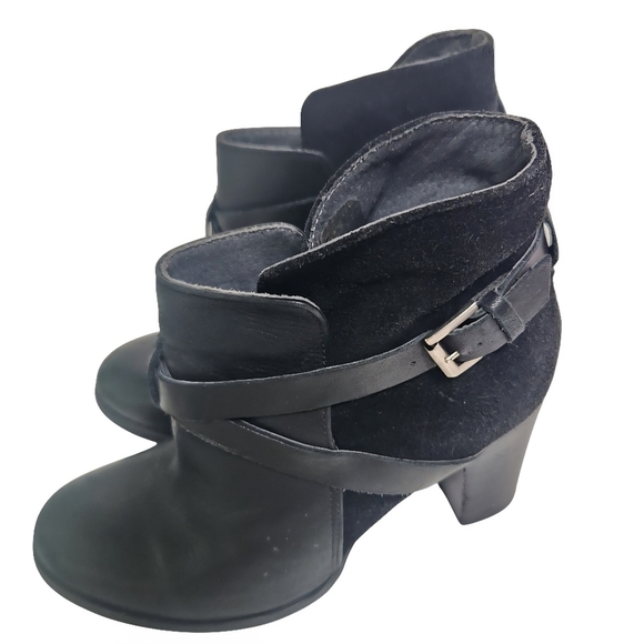 Jonak Paris Black Strap Leather Suede Heeled Booties Size 38(7.5) - Picture 2 of 7